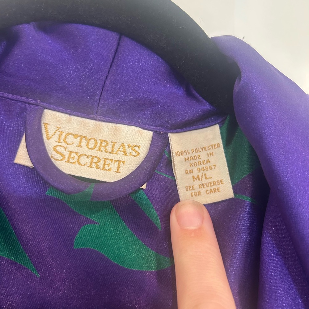 Vtg Victorias Secret Purple Green Satin Sleep Robe Long Sleeve Size M/L - Picture 5 of 15